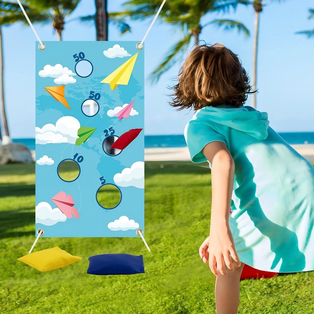 Outdoor-spellen voor kinderen met werpspelletjes, banner en 3 bonenzakjes, speelgoed voor verjaardagen, carnaval, en binnen- en tuinspellen