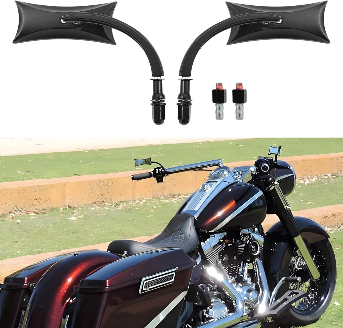 zwart, M10, achteruitkijkspiegel, zijaccessoires, onregelmatige vorm, compatibel met Harley Sportster Custom Iron 883 Road King Street Softail en Electra Glide