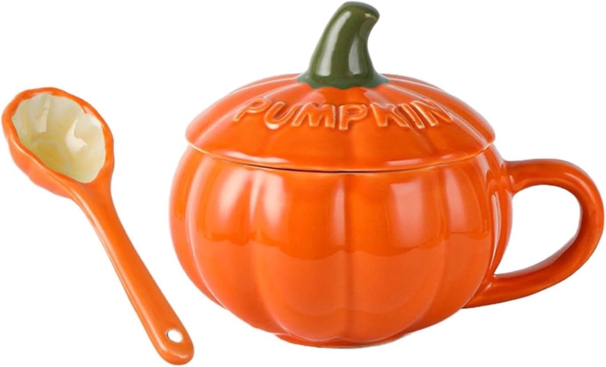 creatieve keramische pompoen mok ontbijt mok koffiemok huishoudelijke keramische mok met deksel en lepel