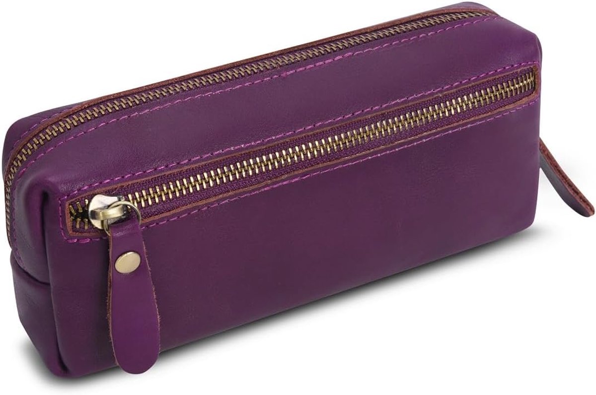 Pen Case Echt Lederen Potlood Pouch Markers Houder Grote Capaciteit Tas met Zijrits Pocket Mouw voor Briefpapier Make-up Gebruiksvoorwerpen Organizer