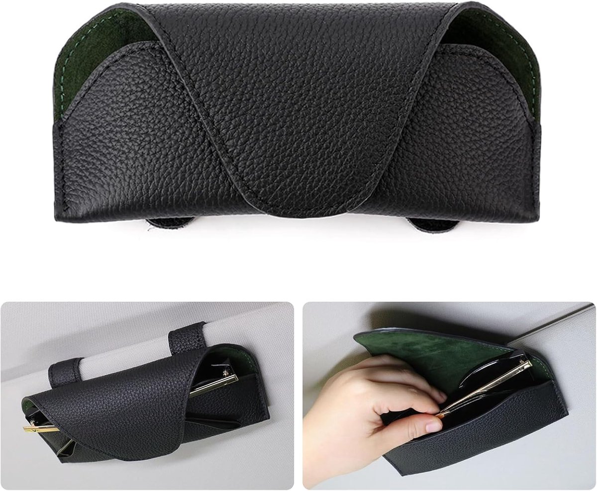 Brillenhouder Voor Autozonneklep Magnetisch Lederen Auto Zonnebrilhouder Brillenkoker Ticket Kaarten Clip Autovizier Accessoires Universele Autobrillenhouder (Zwart)