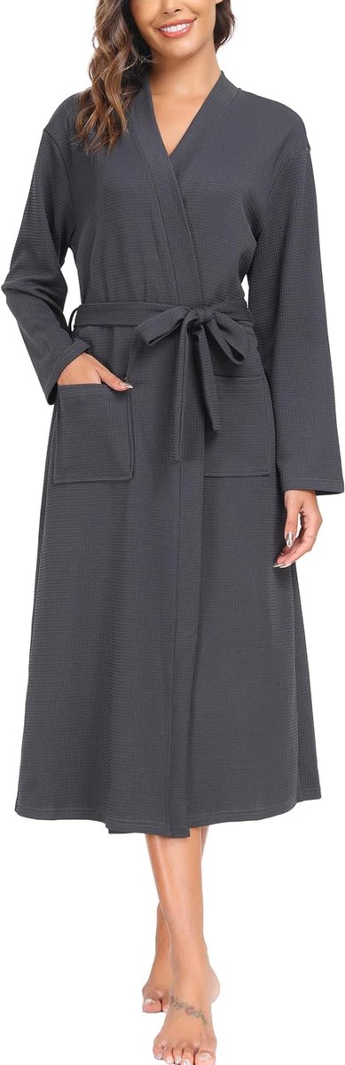 Badjas voor dames, wafeljas, volledige lengte, lichtgewicht, luxe badjassen, zachte loungewear, nachtkleding, spa en hotel voor het hele jaar, S-XXL