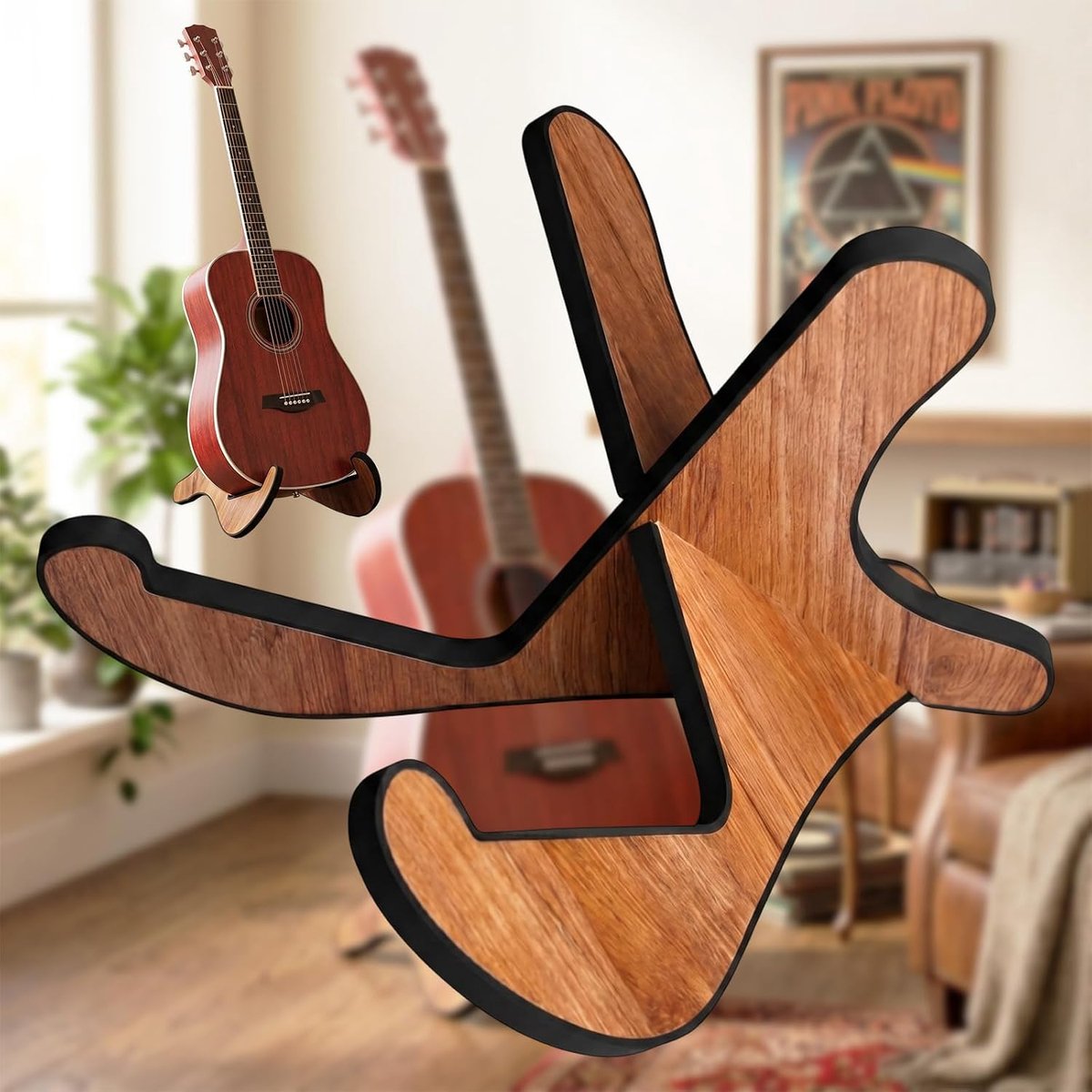 Draagbare Houten Gitaar Stand: Opvouwbaar X-frame | Montage Zonder Gereedschap Stabiel - Geschikt voor Het Plaatsen van Akoestische Gitaren Elektrische Gitaren en Basgitaren