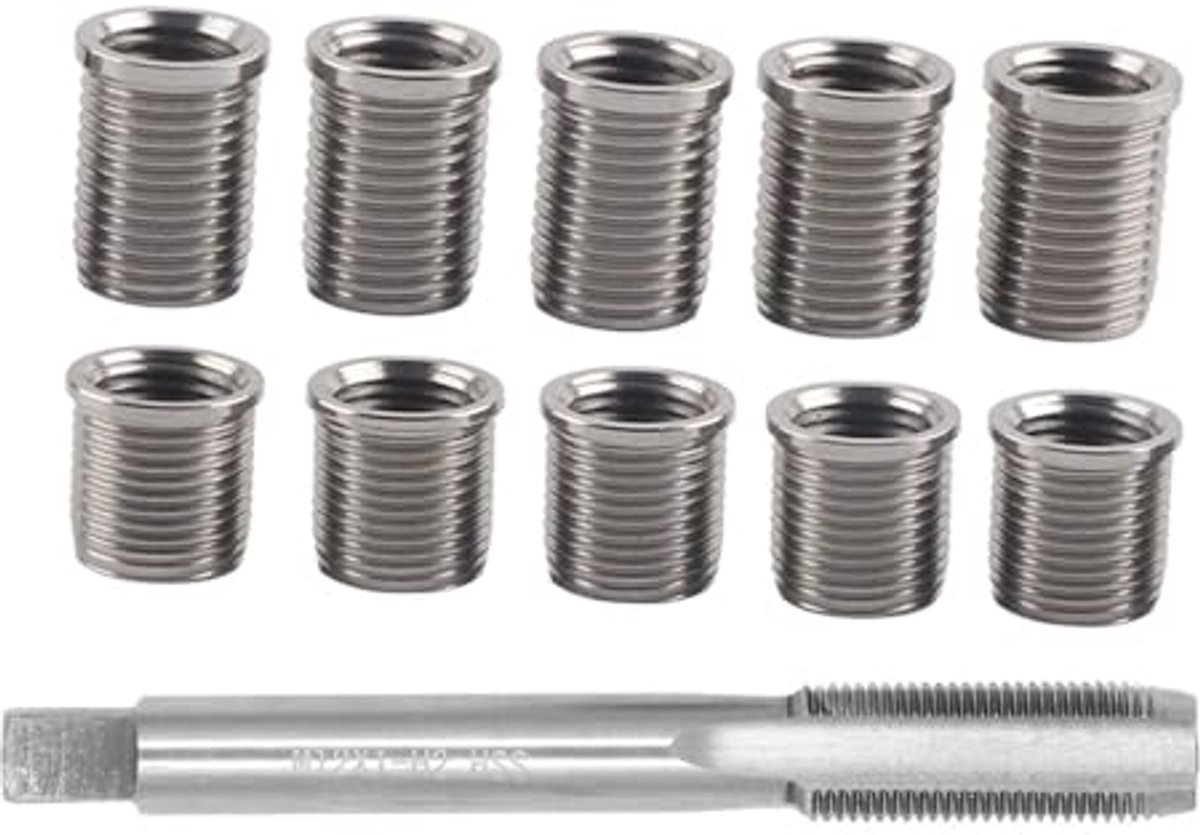 10 Stuks M10x1.0 Schroefdraadinzetstukken en 1 Stuks M12x1.0 Schroefdraadtap, Bougietapgereedschap voor Reparatie van Bougies