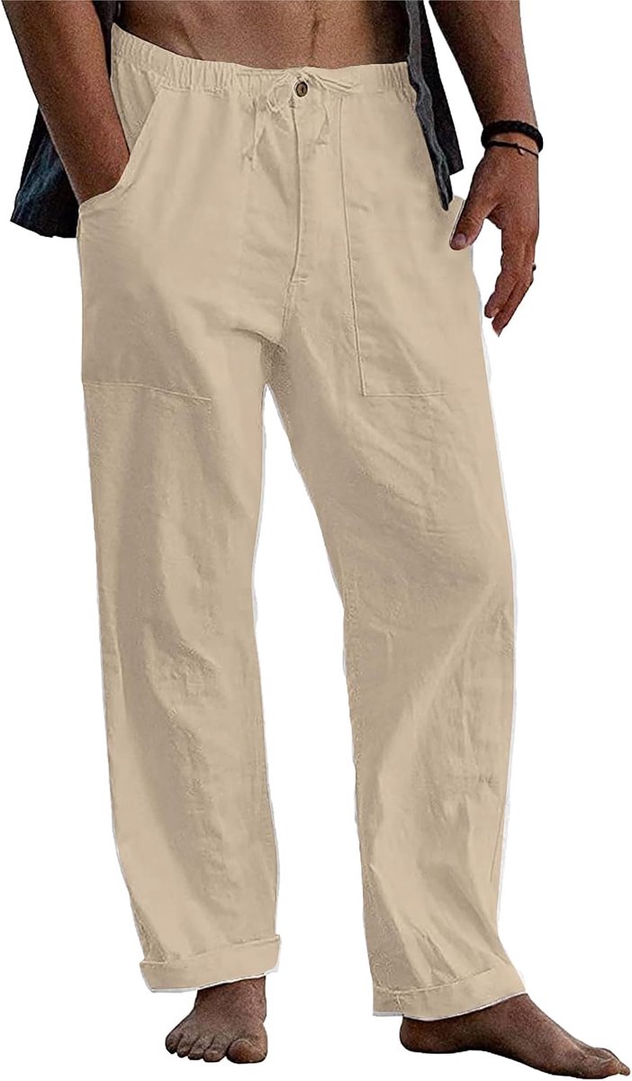 Linnen broek heren zomer herfst losse casual linnen broek met zakken elastische tailleband
