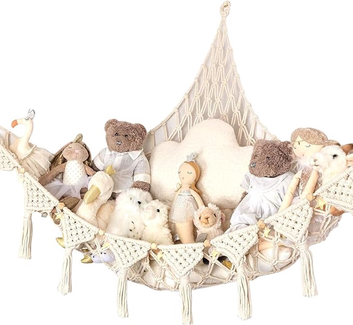 Knuffeldier, opbergnet, boho, macramé, hangmat, speelgoed, organizer voor kinderkamer, slaapkamer