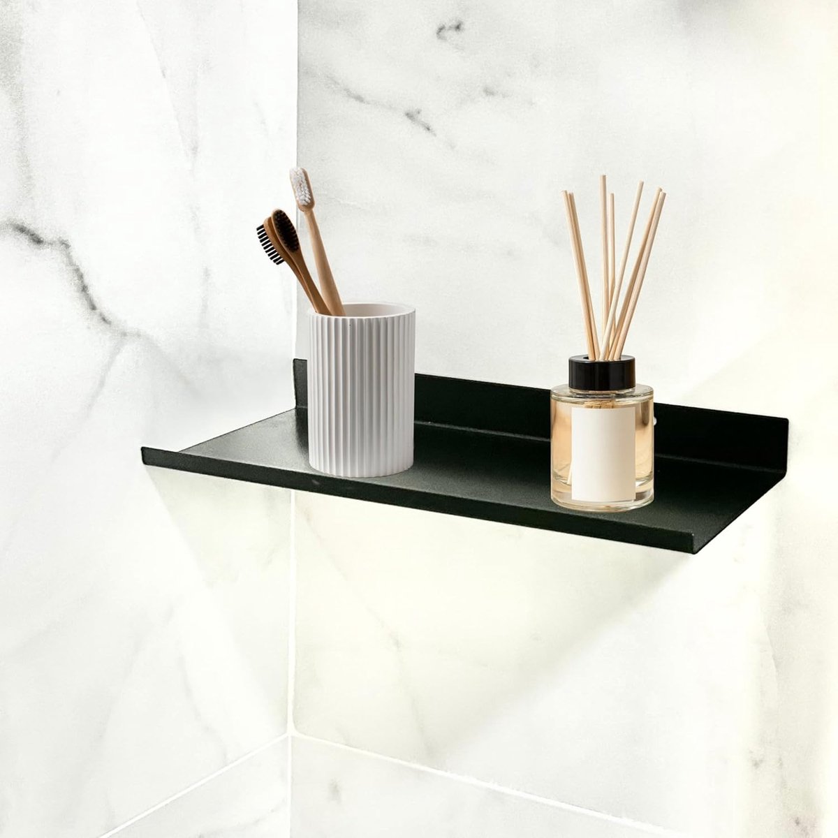 Badkamerrek - Wandplank 31 x 12 cm - Wit met RVS - Makkelijk te reinigen - Ideaal voor keuken of badkamer - SnelShoppen