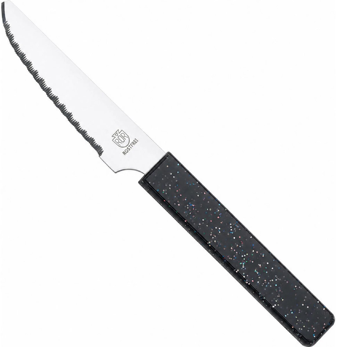 RÖR Solingen Broodmes 10 cm met zwarte handgreep en glitterafwerking
