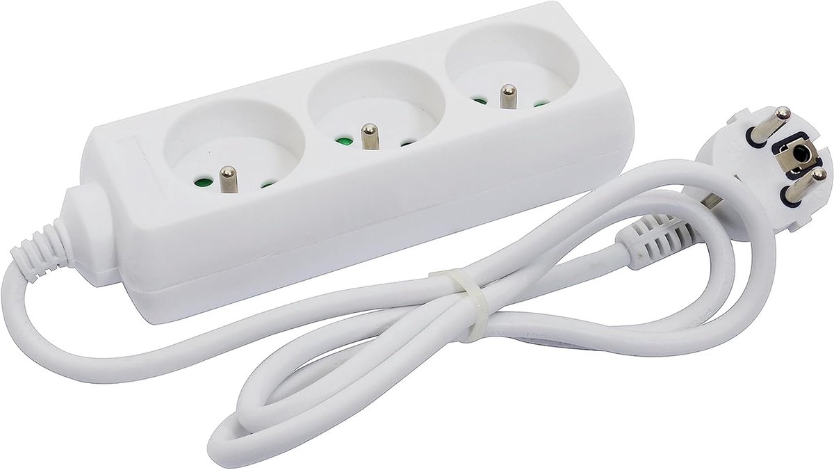 SnelShoppen - 3 Stekkers, 16 A met Aarde, 1 Meter Kabel, Compacte Stekkerdoos voor Thuis, Tuin, Camping en Feestjes