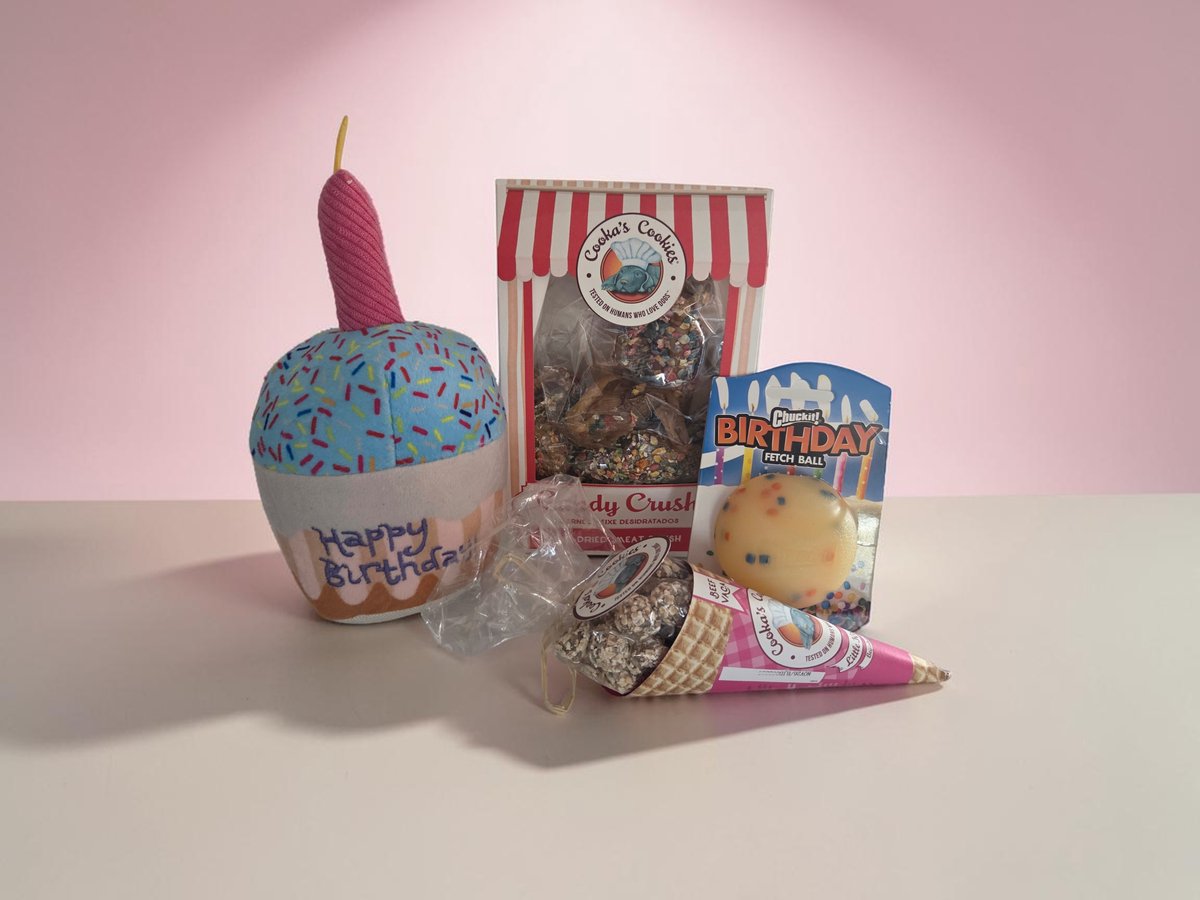 Happy Birthday Hondenset – Verjaardagspakket met Chuckit! Birthday Fetch Ball, Birthday Knuffel, Cooka’s Cookies Beefballs & Candy Crush – Feestelijke Cadeaubox voor Honden
