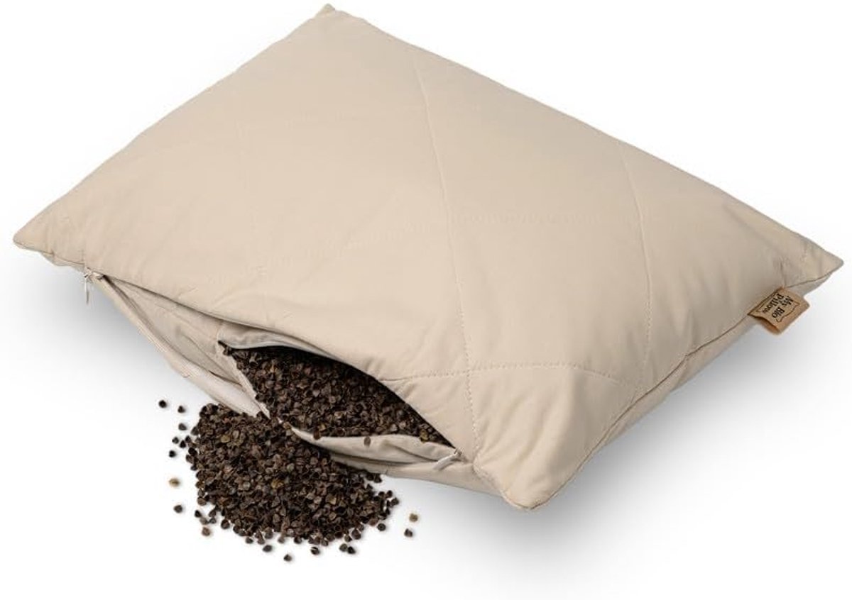 Buckwheat kussen 30 x 40 cm - biologisch gecertificeerd - ergonomische neksteun - voor een gezonde nachtrust - SnelShoppen
