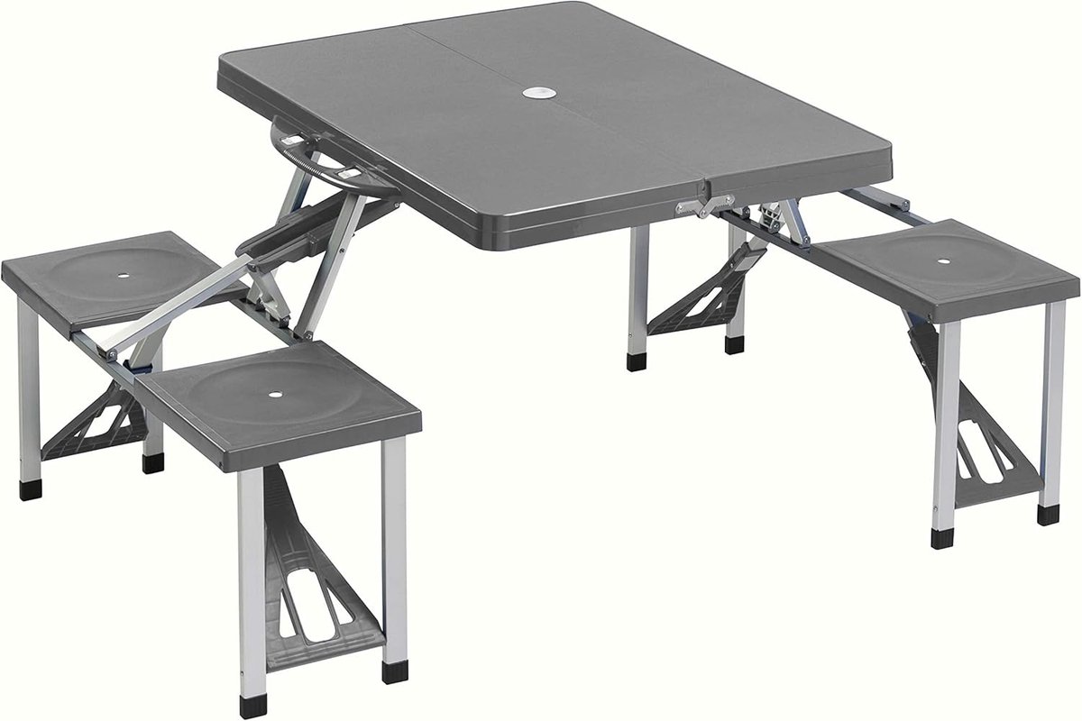SnelShoppen - Camping Picnic Koffer Tafel met 4 Stoelen, Blauw (Grijs), Opvouwbaar 85 x 65 x 67 cm voor Tuin, Feest en Camping