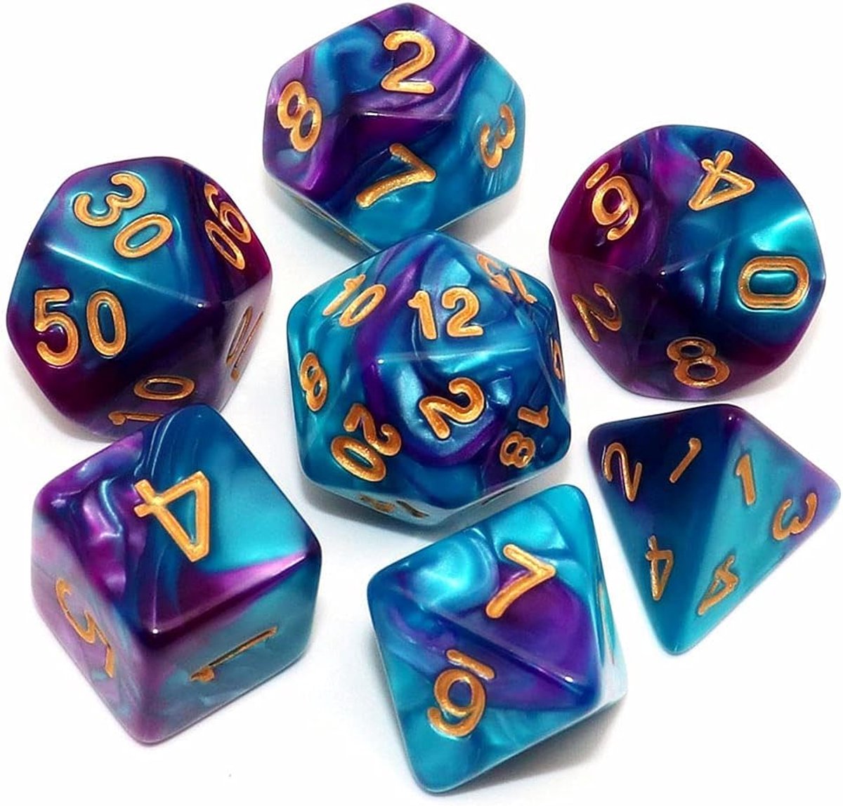 DND dobbelstenen set 7-delig - acryl - lake blue mix paars - perfect voor rollenspellen - SnelShoppen
