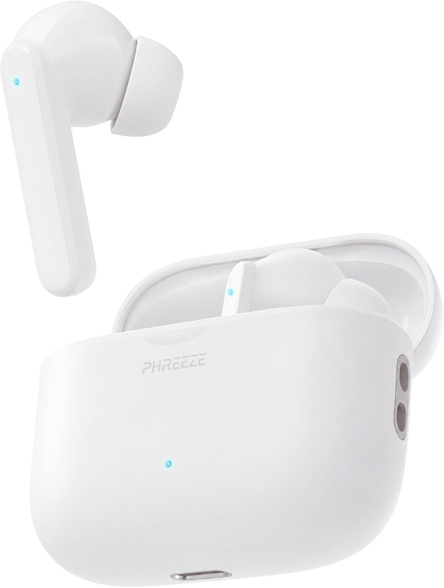 Phreeze TWS6 Pro - Noise Cancelling Oordopjes - Draadloos - ANC en ENC Microfoon - Bluetooth 5.3 - 30 Uur Speeltijd - Heldere Gesprekken - Wit