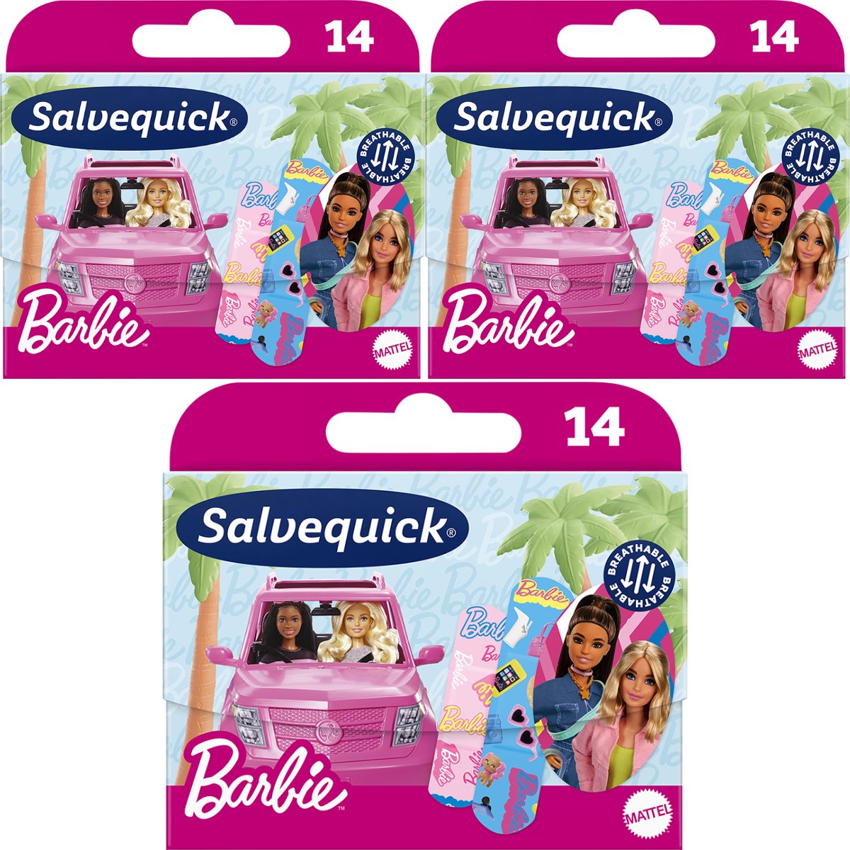 Salvequick Barbie Kinderpleisters - 3 x 20 stuks - Hypoallergeen en Waterbestendig - Wondverzorging voor Kinderen