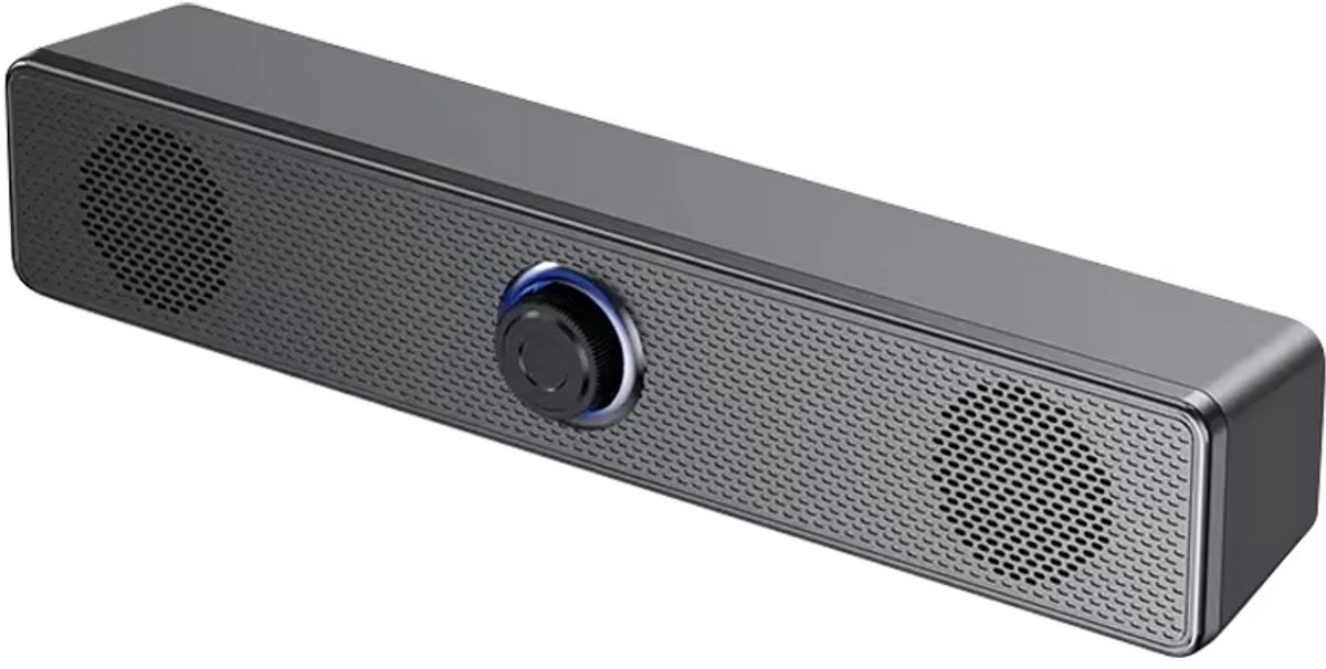 Compacte PC Soundbar – Computer Speaker met Blauwe LED Verlichting – 3.5mm AUX & USB Gevoed – 2.0 Stereo Luidspreker voor Laptop, PC, Monitor & Mac – Zwart