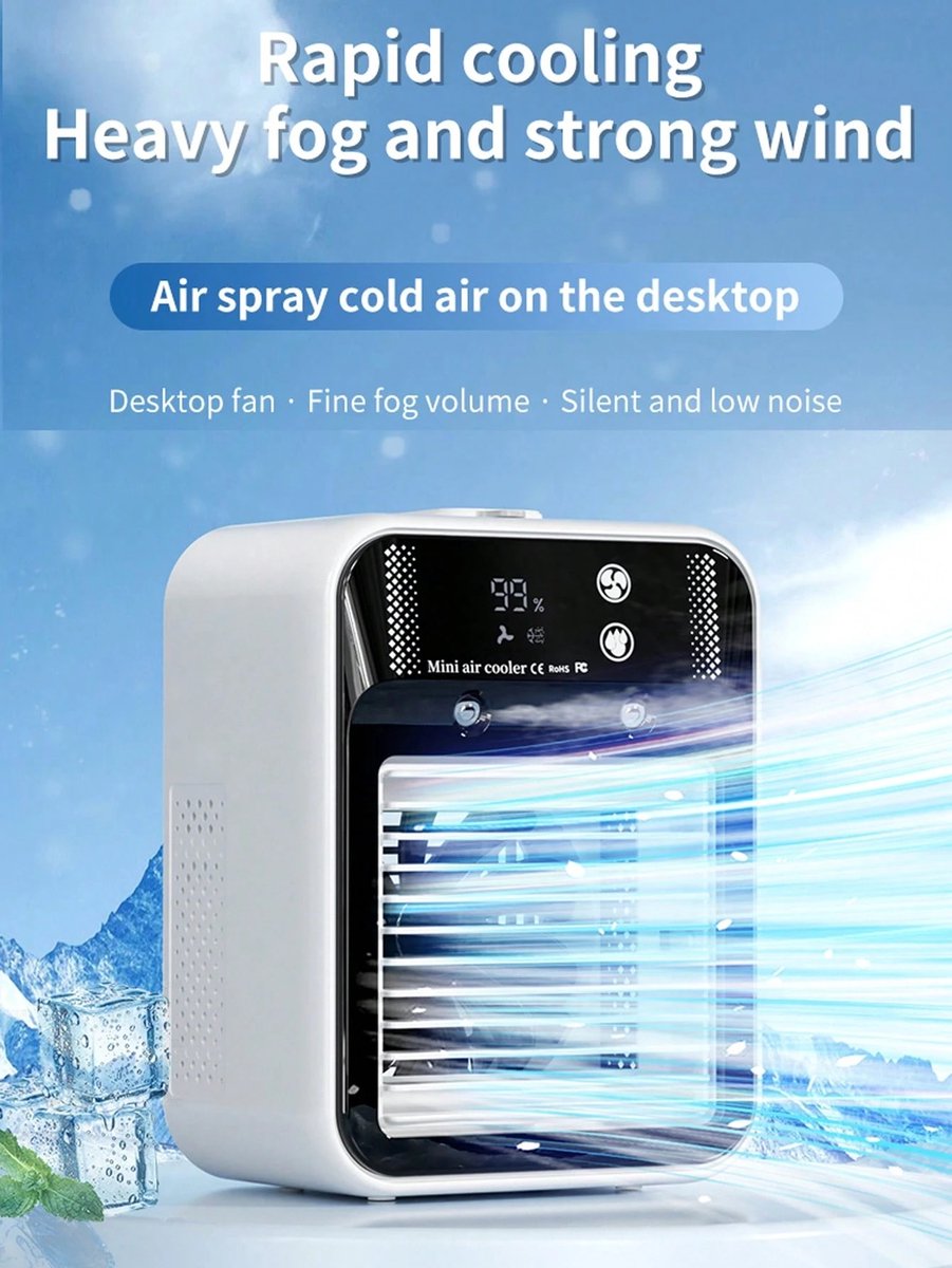 Mobiele Airco - Airco - Aircooler - Luchtkoeler - 500ML Watertank - USB-C - Draagbare Aircooler - Airconditioning - Luchtbevochtiger - Ventilator - 2 Standen