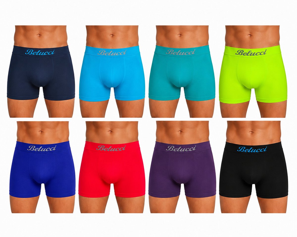 Belucci - Microfiber Herenboxers - Naadloos - Trendy Kleuren - 8 Pack Maat M/L