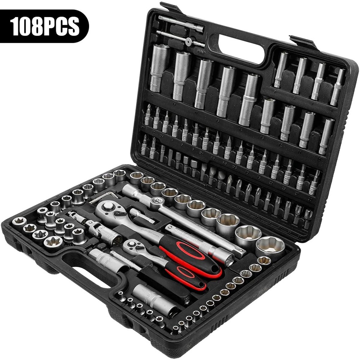 QUESTYR - 108-Delige Ratel Set - Dopsleutels - Chroom‑Vanadium Staal - Complete Gereedschapskoffer
