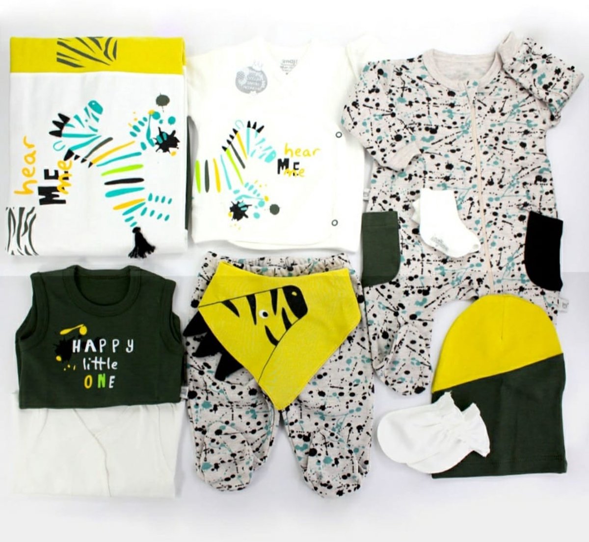 10-delig Newborn Baby Kleding Jongen | Baby Cadeau - pasgeboren baby - 10 stuks | Kraam cadeau | Babyshower Cadeau Set | 0-3 Maanden - donkergroen / Wit - zebra