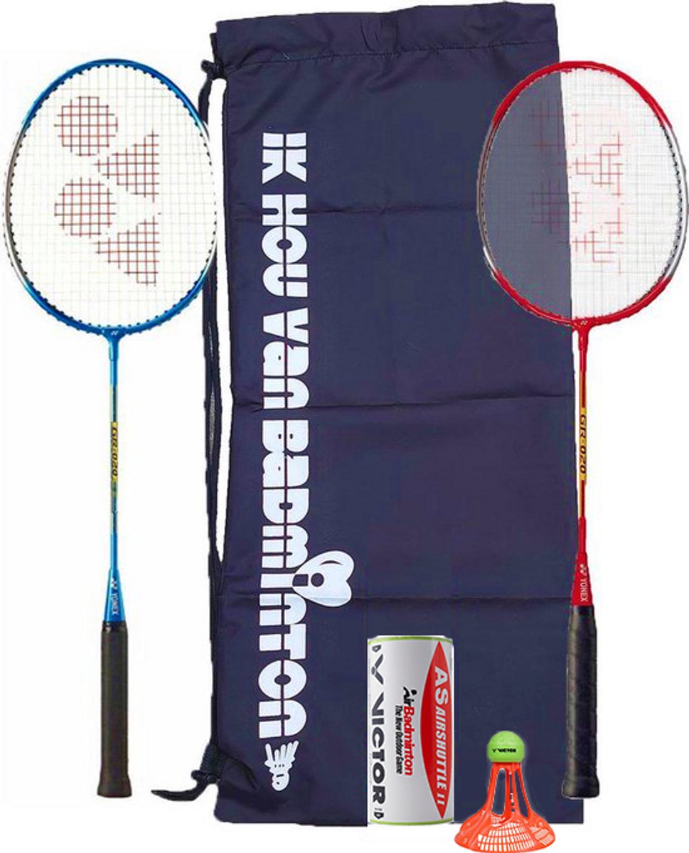 Yonex recreatieve badmintonset GR-020 met AIRbadminton shuttles en draagtas