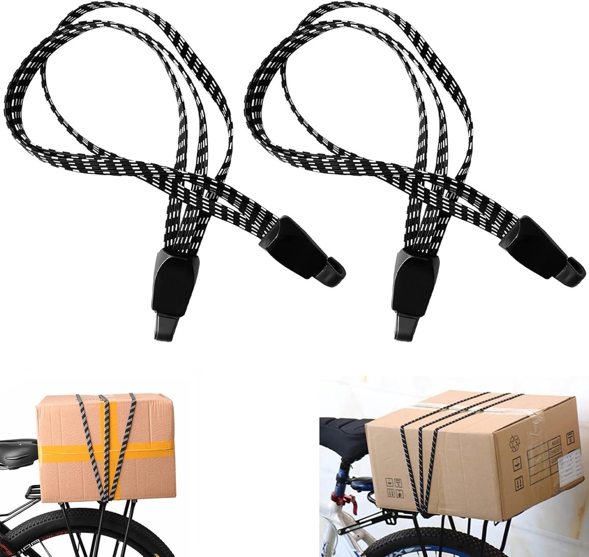 Fietsbevestigingsbanden - Zwart-Witte Strepen - 65 cm - Verstelbare Elastische Bagagebanden - Voor Fietsen en Motoren