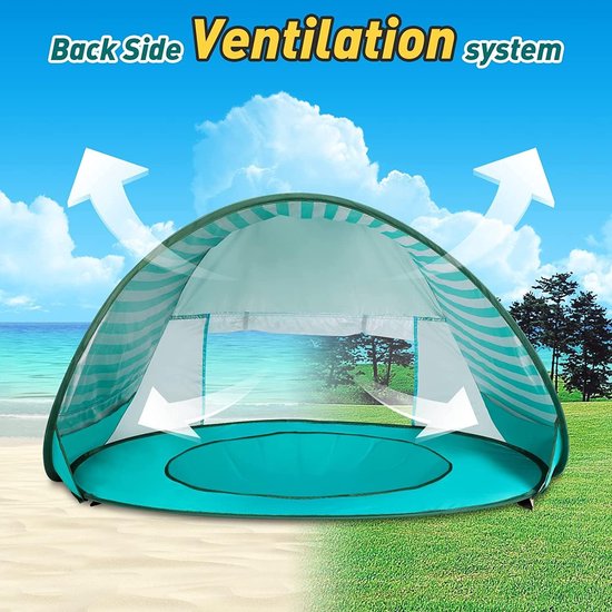 Baby Strandschelptent met Mini Zwembad - UV 50 Bescherming - Pop Up Tent - Windscherm - Camping Strandtentje - Speeltent - Ideaal voor Strand, Tuin en Picknick - Groen — afbeelding 2