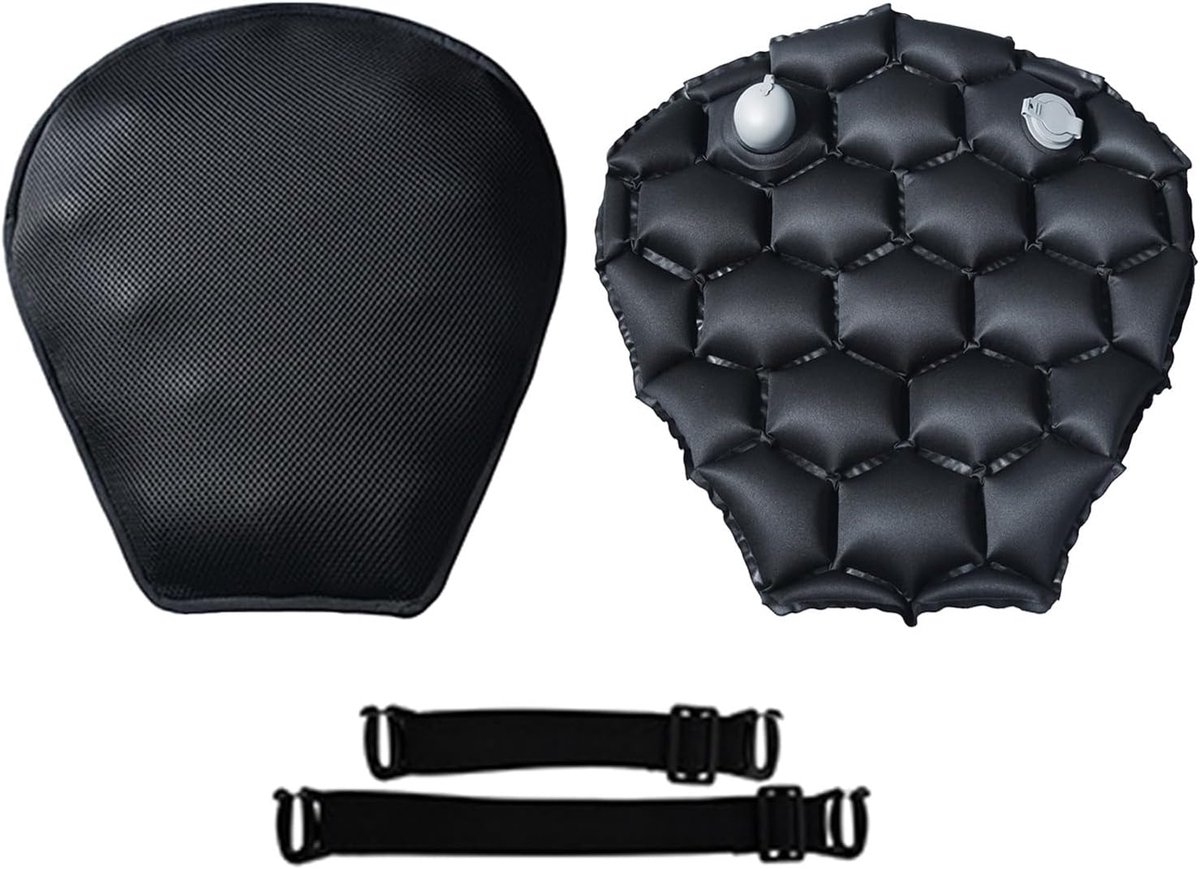 KZQ Zitkussen voor motorfiets - Comfortabel accessoire voor motorrijders - Met riempjes - 41 x 37 cm-Ademend-antislip - Ergonomische ondersteuning ter verlichting van de voorbereiding