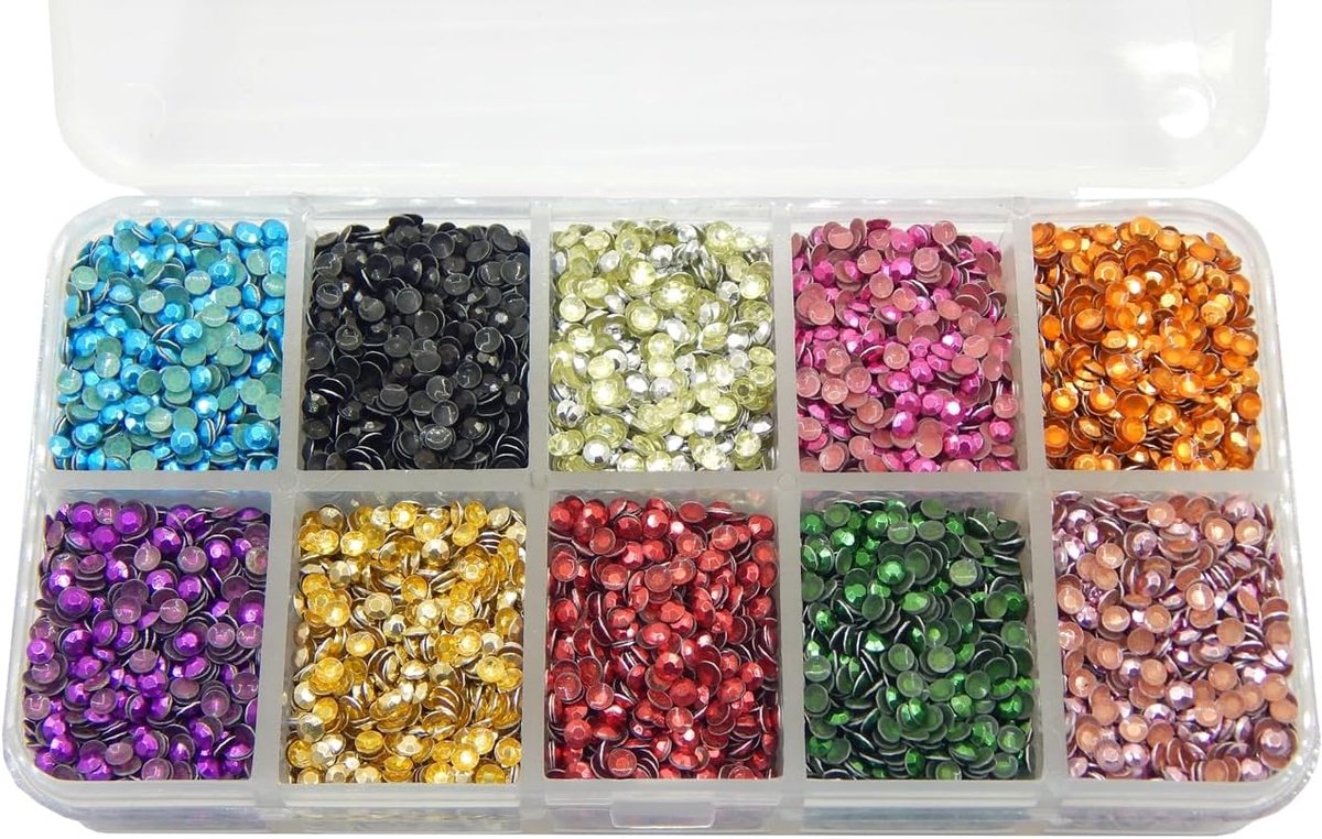 Hotfix, metalen klinknagels, studs, 10 kleuren, met sorteerdoos, Rhinestuds, octagon therm, zelfklevend, om op te strijken, klinknagels (2 mm)