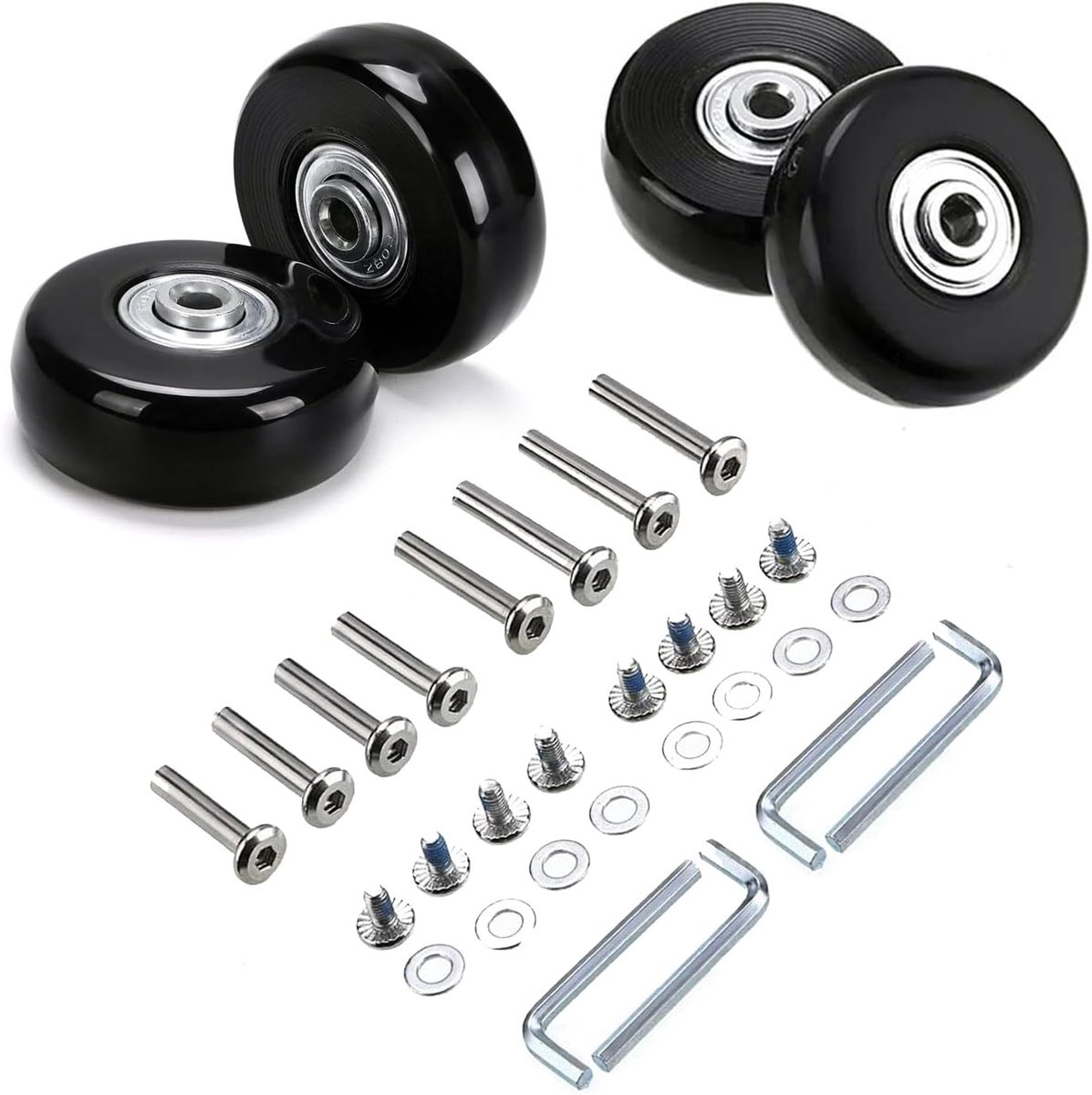 Koffers, 4-delige set reservewielen, reparatieset, 50 mm, voor wielkoffers, trolleys, skateboards, met metalen assen, reserveonderdelen, 1#zwart, 50 mm, moderniteit