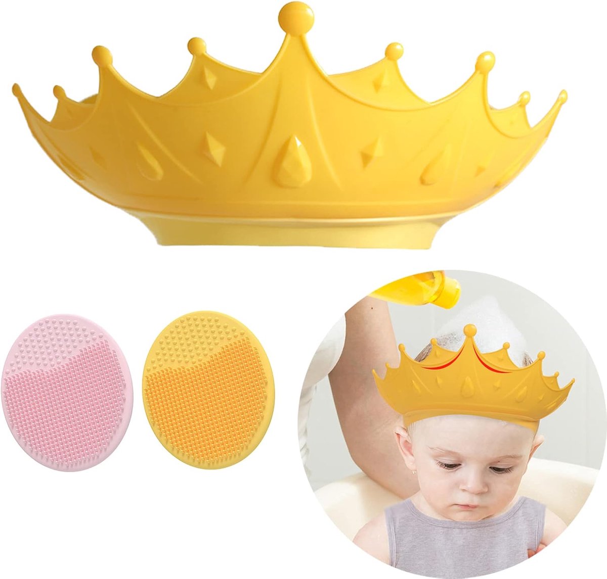 Douchemuts voor kinderen met 2 shampooborstels, verstelbare haarwas, kinderbescherming, bescherming voor het wassen van het haar, babydouchemuts, ontspannen wassen van het haar