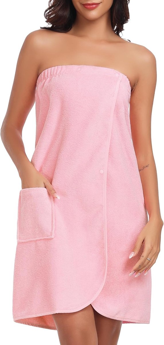 Badjas voor dames, spa-wikkeldoek, huisbadjassen voor dames, met zakken, drukknop en verstelbare elastische band