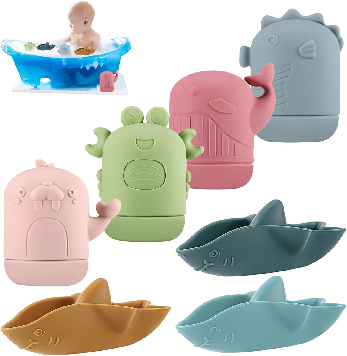 Badspeelgoed, badspeelgoed baby siliconen waterspeelgoed baby baddieren bad speelgoed Kerstmis geschenken spuitdieren voor baby's peuters