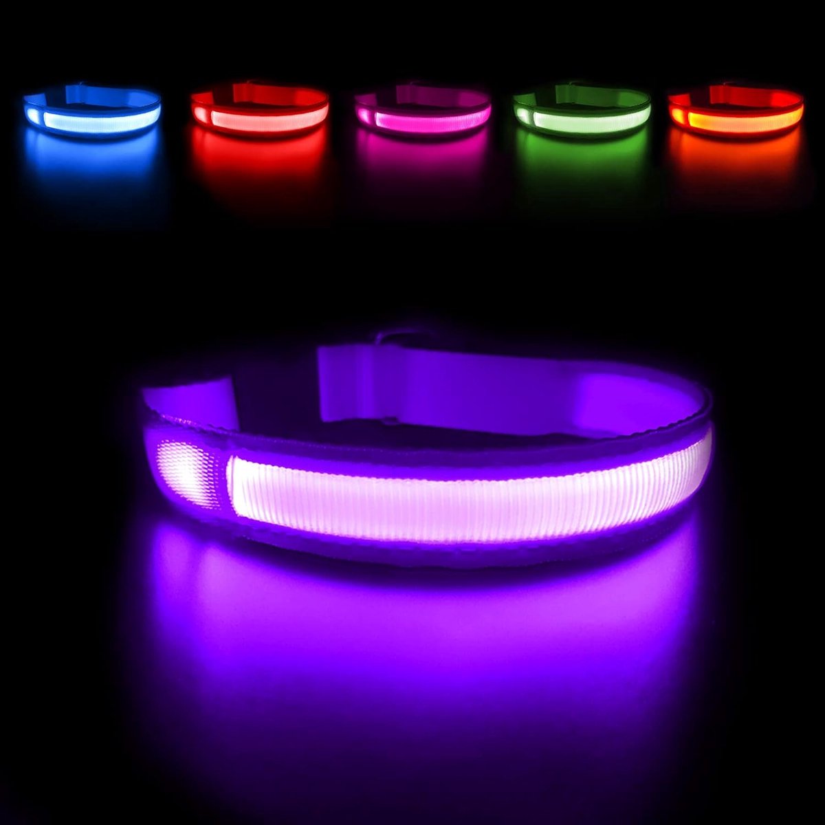 Oplaadbare hondenhalsband, led, waterdichte en verstelbare hondenhalsband, 3 verlichtingsmodi, led-knipperlicht, veiligheidshalsband voor kleine, middelgrote en grote honden (paars, S)