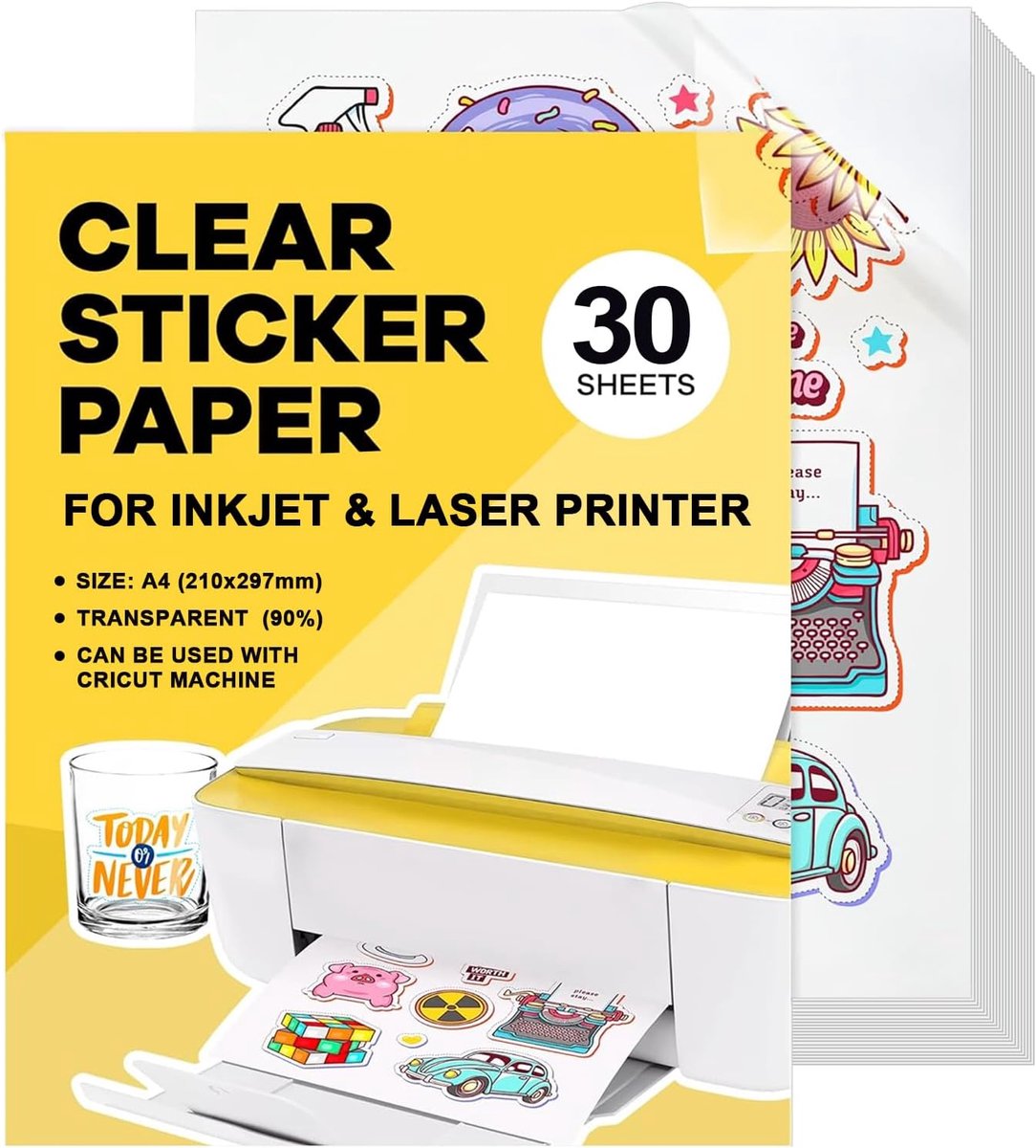 plakpapier inkjet vinyl bedrukbaar papier | 30 vellen A4-stickers voor laserprinters, sneldrogend, 21 x 29,7 cm
