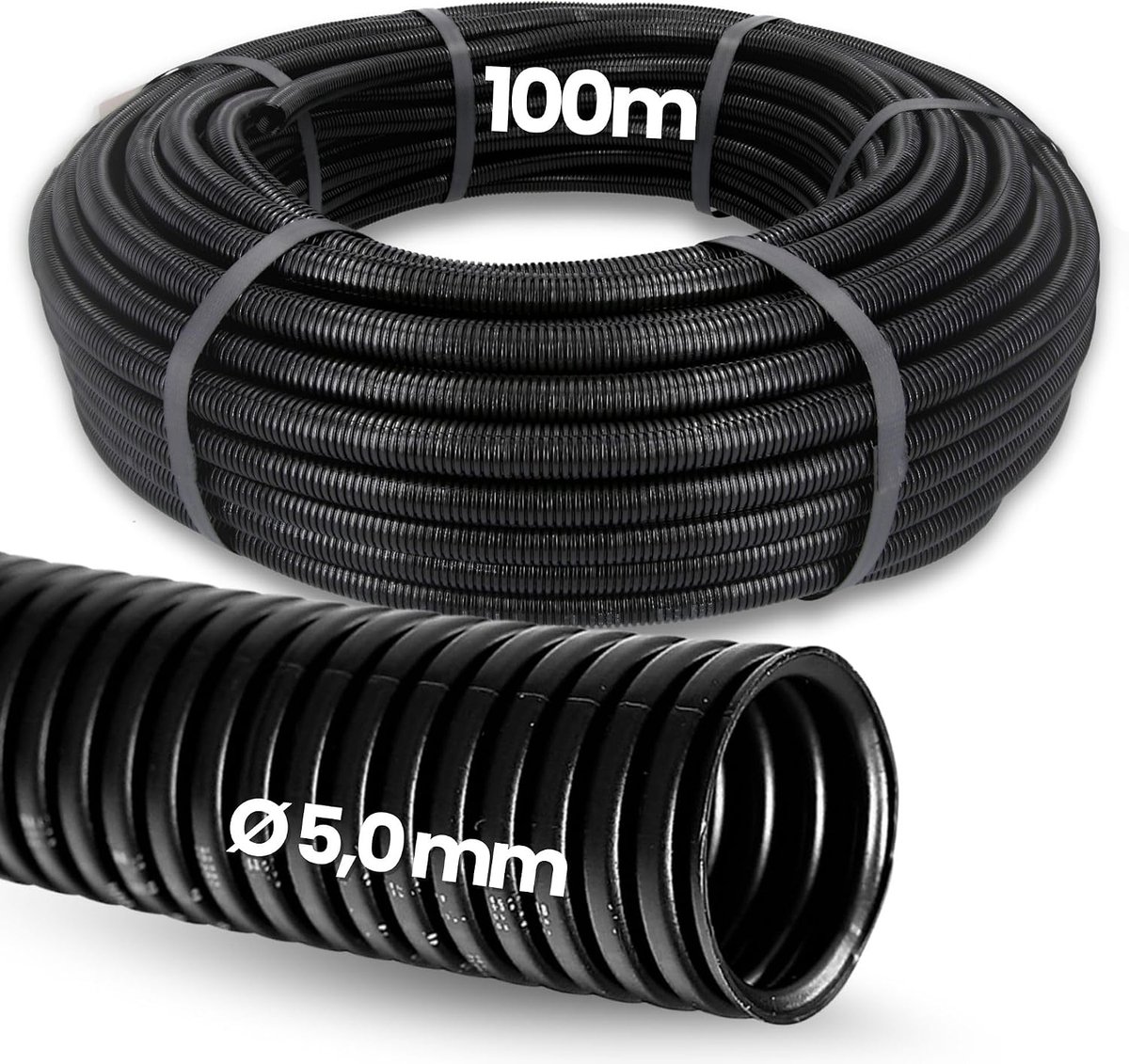 Gegolfde Buis NW 4,5 - Gesloten Ribbelslang en Marterbeschermbuis | UV-bestendige lege buis van polypropyleen voor kabelbescherming, binnendiameter 5 mm en buitendiameter 7,1 mm, zwart