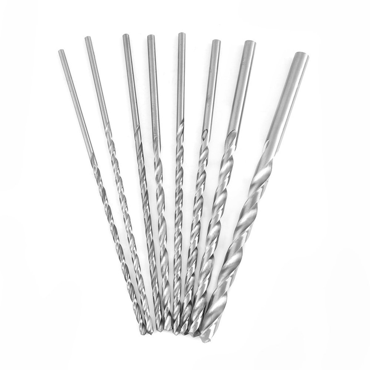 8-delige extra lange houtboorset, hogesnelheidsstalen rechte schacht spiraalboorgereedschap 4-10 mm voor hout aluminium kunststof, spiraalboor