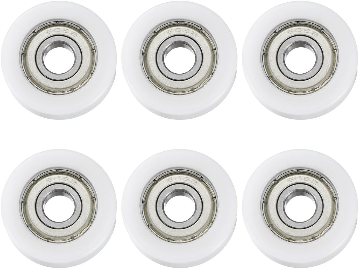 6 stuks kogellagergeleiding, 8 x 30 x 10 mm, dubbel afgeschermd, nylon kogellagers, platte katrol voor meubels, ijzeren accessoires, wit