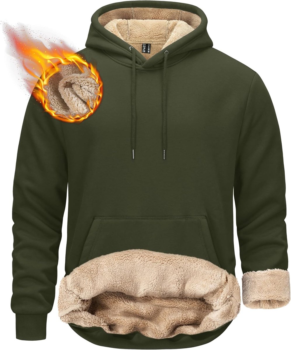 Heren pullover hoodie dik zwaargewicht Sherpa gevoerd kangoeroezak winter winddicht warm fleece sweatshirt