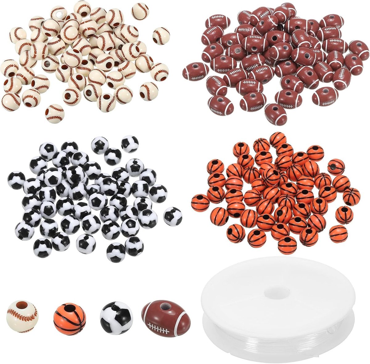 Kralen, 120 stuks acryl basketbalkralen, bulk, ronde sportspacer-kralen met elastisch touw van 4,4 meter voor doe-het-zelf knutselen, armbanden en kettingen, veelkleurig
