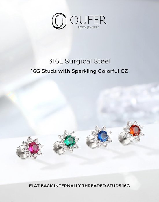16G binnendraad helix piercing chirurgisch staal 316L bloem piercing tragus piercing conch 6mm piercing tragus CZ piercing oor helix dames — afbeelding 2