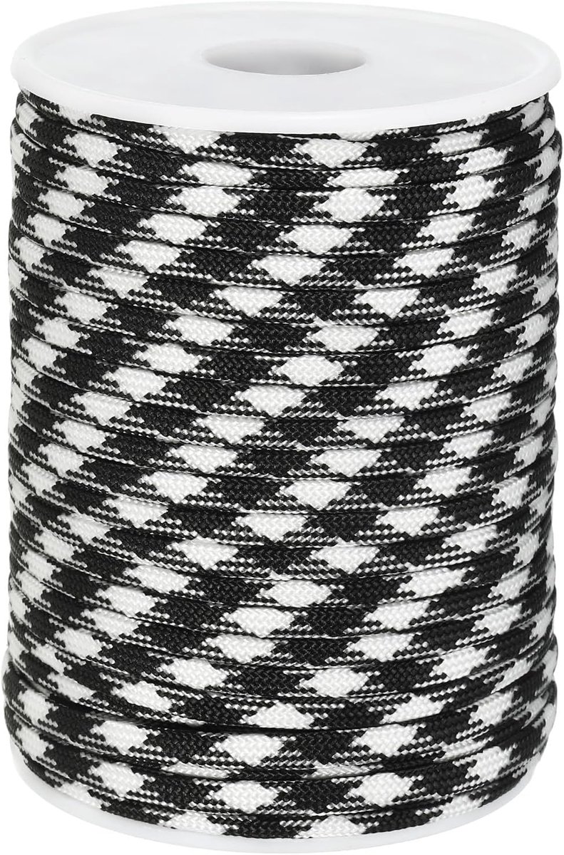 Paracord touw 330 lbs, 4 mm 7 strengen lanyard spoel koord voor tent kamperen, hangmat, wandelen, vissen, survival armband, doe-het-zelf projecten, zwart-wit geruite kleur, 95 voet