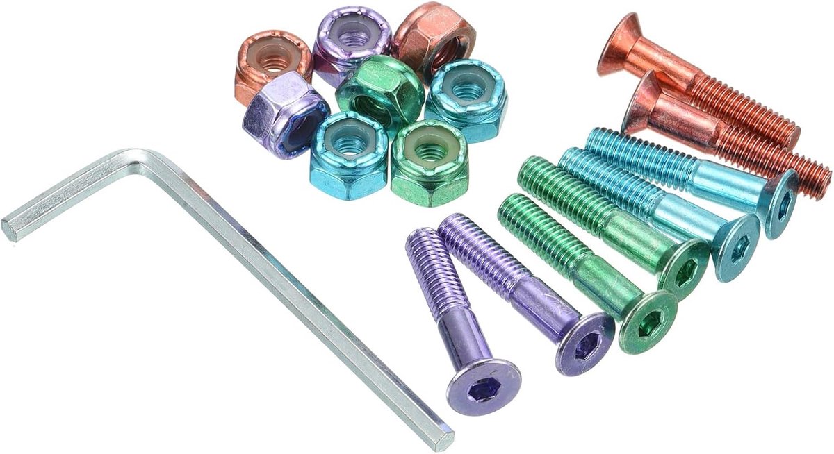 Hardware Kit, 1 inch Bevestigingsschroeven Hex Head Bouten Moeren Set met Sleutel voor Longboard Cruiser, Verschillende Kleuren