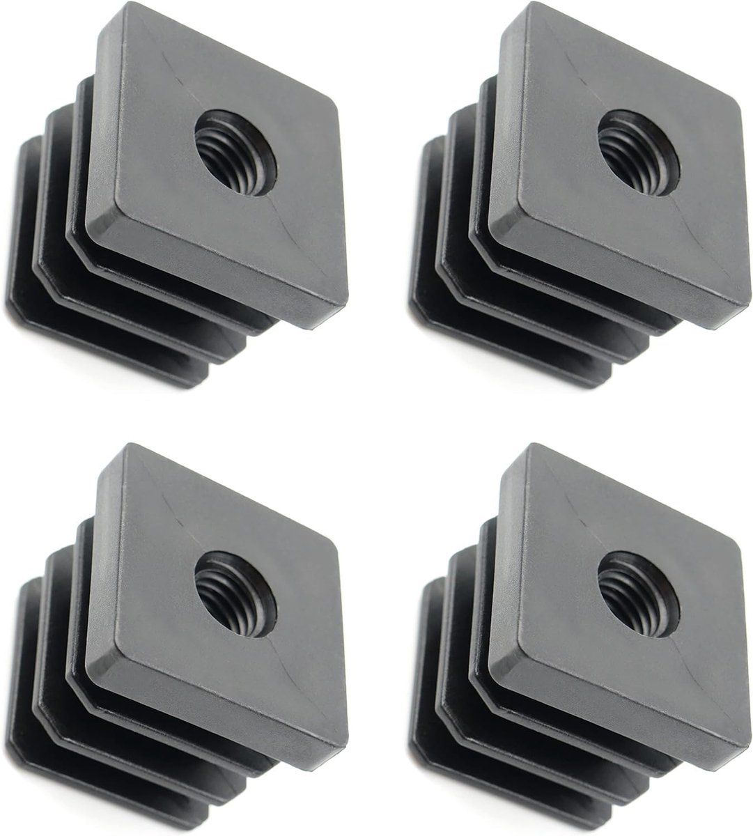 4 x schroefdraadstop voor vierkante buizen met gespoten kunststof schroefdraad 35 x 35 mm 1-1,5 mm met M10 binnendraad