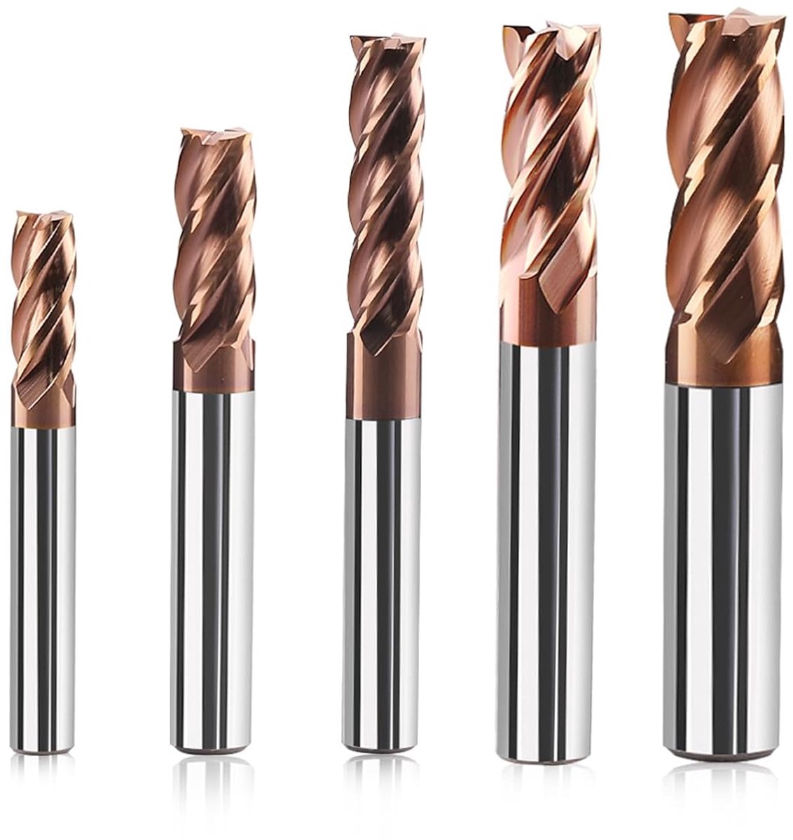 5 stuks freesschachtfrees, hardmetaal, 4-fluiten, 6-12 mm, CED TiSiN Coat, spiraalfrees, bit VHM CNC, boorsets/schachtfrees, 55 HRC snijdende boor freesbit voor staal, aluminiumlegering, koper
