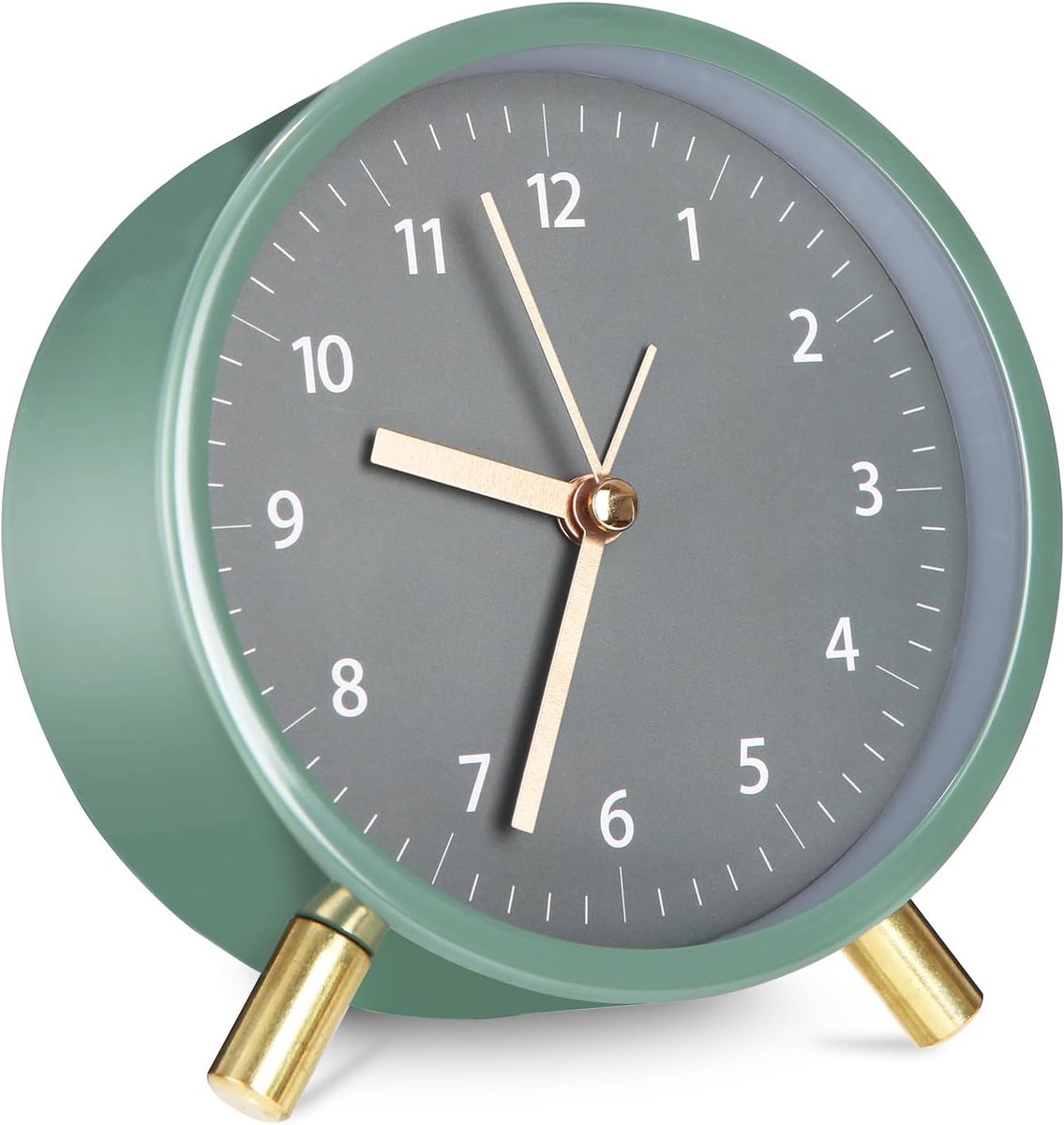 Alarmklok, Geruisloos Zonder Tikken, Luid Alarm, Klassieke Wekker met Licht, Groen, Draadloos, Orbiculair