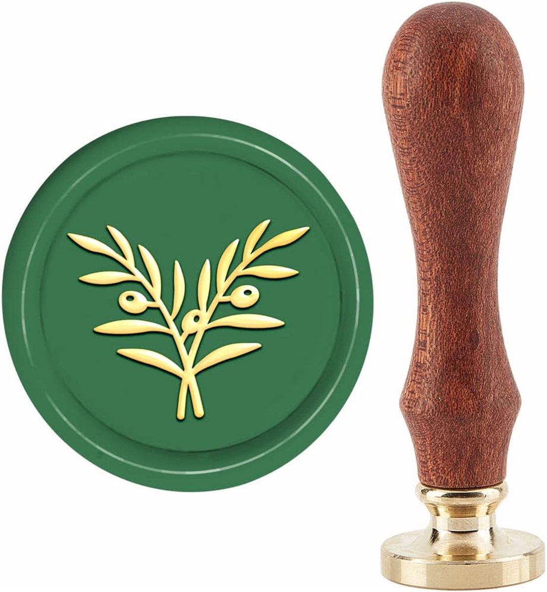 Olijf Tak Wax Seal Stempel Plant Afdichting Wax Stempels 30mm Retro Vintage Verwijderbare Messing Stempel Hoofd met Houten Handvat voor Uitnodigingen Kaarten Gift Wrapping