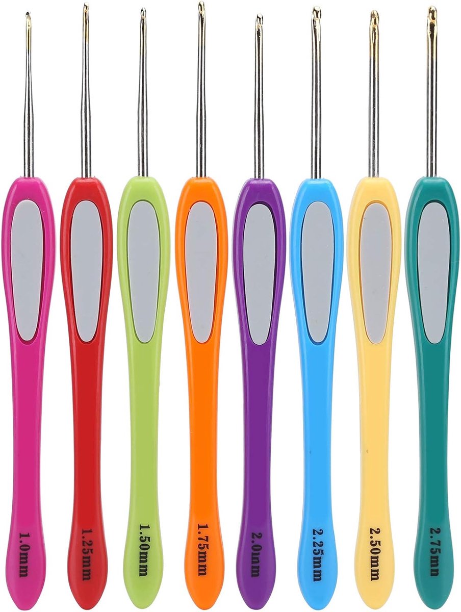 Haaknaalden Set 8-Delig Kleurrijk - 1mm tot 2.75mm Maten - Ergonomische Haaknaalden voor Beginners - Complete Garen Handwerk Accessoires Set voor Amigurumi, Kant en Fijn Haakwerk