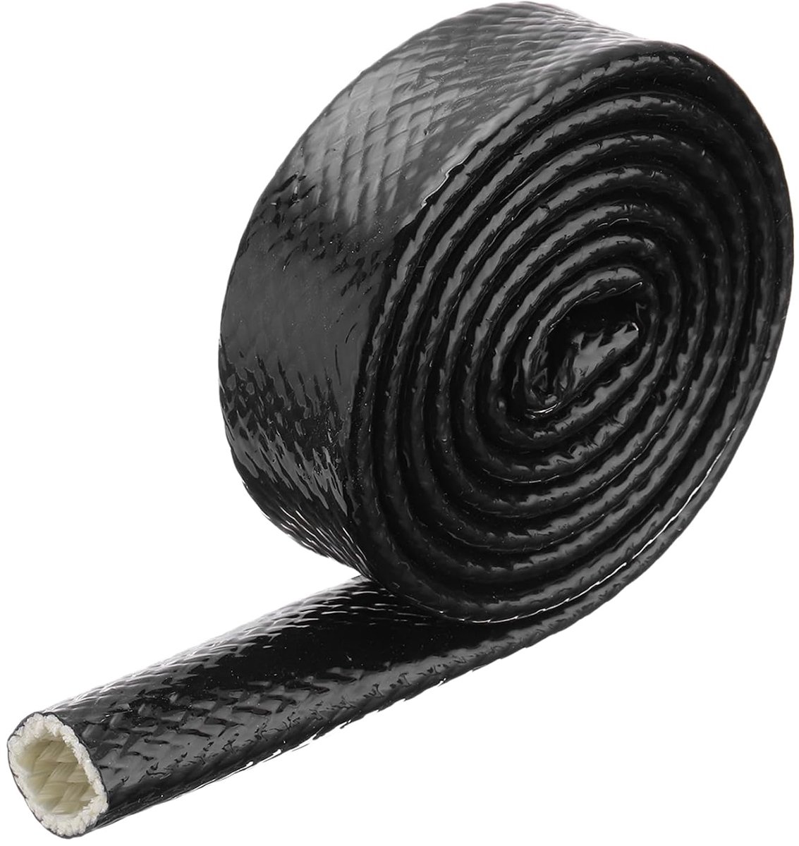 0,8 inch (3,3 m) band glasvezel met siliconencoating brandbeschermingsmantel thermisch afgeschermd, voor autoslangen, elektrische kabels, zwart