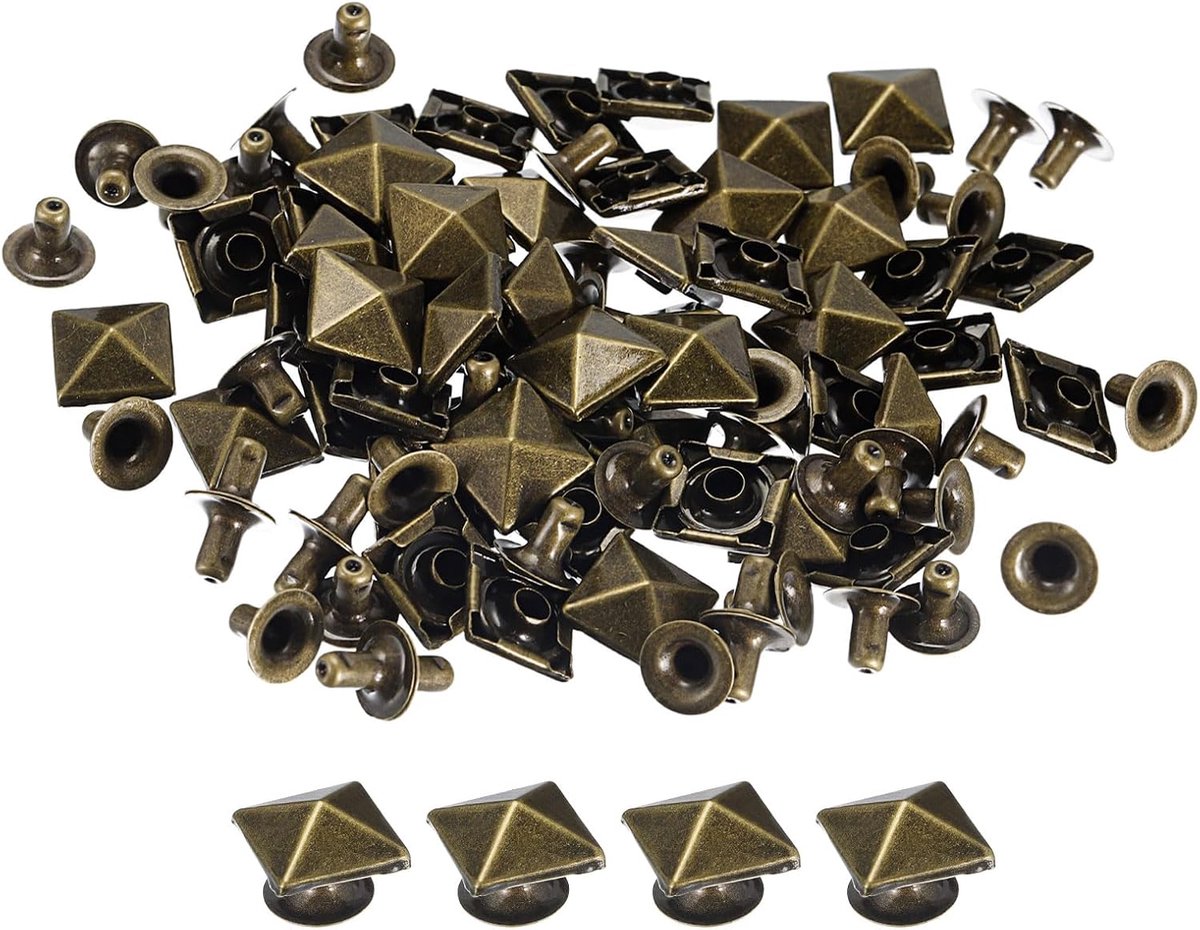 sourcing map 100 set stekels klinknagels 10 mm piramide snel klinknagels vierkant punk stekels ledercraft decoratie voor kleding riemen tassen schoenen bronzen tint